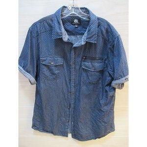 Rock & Republic Denim Blue White Print Short Sleeve Shirt Mens XL